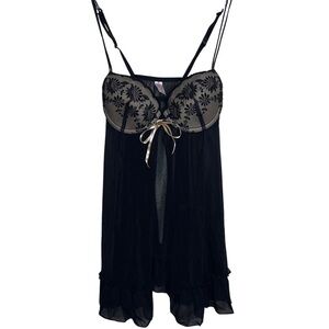 Inner Secrets Mesh Babydoll Lingerie Chemise Black and Cream Size Small